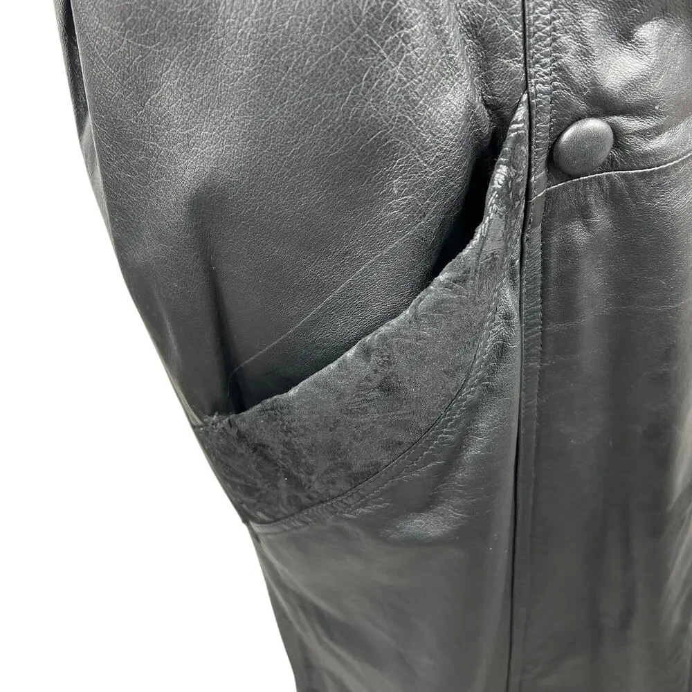Wilsons Leather Long Trench Coat Jacket Mens Medium Black VTG Lace Suede Lined - Picture 14 of 16